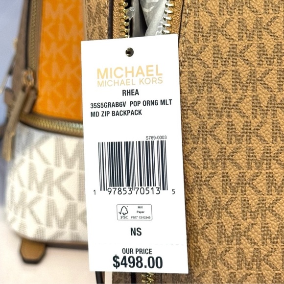 Michael Kors Rhea Medium Color-Block Signature Logo Backpack Pop Orange Multi - Picture 10 of 10